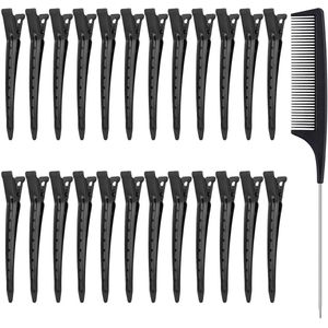 24 stuks - haarspelden - zwarte metalen haarspelden - scheidingsclips - haaraccessoires - krulclips met gaten - metalen clips - haarproducten - wordt geleverd met een kam
