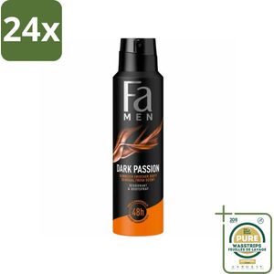 Fa – Deodorant Spray – Men Dark Passion – 150 ml - Voordeelverpakking - 24 stuks - Zweetbescherming - Geur tegen zweet
