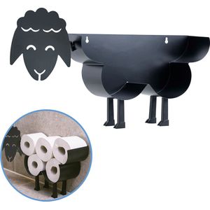 Sanics Reserverolhouder Vrijstaand - WC Papier Houder Hangend - Wandhouder - Schaap - Zwart