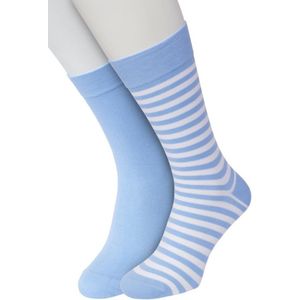 Bonnie Doon Sokken Set Gestreept en Effen voor Heren Lichtblauw/Wit maat 40/46 - Set met 2 paar Sokken - Strepen - Katoen - Gladde Naden - Brede Boord - Perfecte Pasvorm - 2-pack - Multipack - Licht Blauw - Baby Blauw - Powder Blue - OL0121012.328