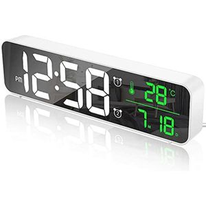 Digitale wekker met groot LED-display, temperatuurweergave, 2 alarmen en USB-lading