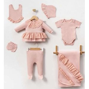 Dutchdreumes newborn babyset Little Mademoiselle roze maat 50/56 7 delige set