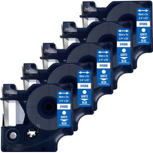 DULA Dymo D1 45816 Compatible label tape - 5 lettertapes - Wit op blauw - 19mm x 7m