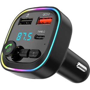 Bluetooth 5.3 FM-zender voor in de auto, radio-audioadapter, QC3.0 draadloze MP3-kit, 2 USB-poorten en 1 Type-C