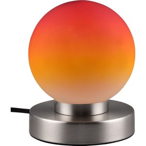 LED Tafellamp - Torna Bolle - E14 Fitting - 1 lichtpunt - Mat Nikkel - Metaal - Oranje Glas