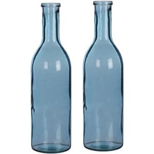 2x Glazen fles / bloemenvaas blauw 50 x 15 cm - sierflessen - woondecoratie / woonaccessoires - 2 stuks