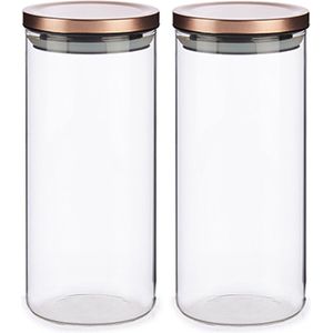 Set van 6x stuks glazen luxe keuken voorraadpot/voorraadbus 1380 ml- Voorraadbussen luchtdichte deksel rose goud - 10 x 23 cm