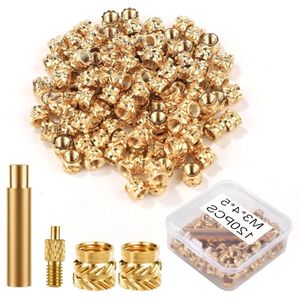 120 stuks messing moeren M3x4x5mm met schroefdraadinzetstukken Set 3D-geprinte heat set-inzettip voor M3 & 1 lasadapter Compatibel met SP40NUS- en T18-ijzers