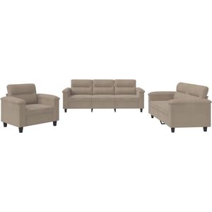 vidaXL 3-delige Loungeset Taupe met Kussens Loungebank - Tweezitsbank - Driezitsbank - Fauteuils - Salonset