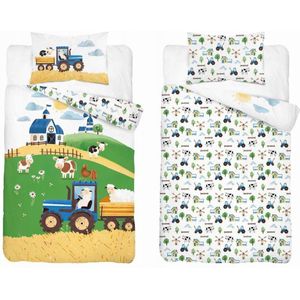 Kinderbeddengoed - Boerderij - Blauwe Tractor - 90x120 cm - Katoen