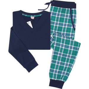 La-V pyjama sets voor Meisjes met jogging broek van flanel Donkerblauw/Groen 152-158