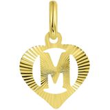 Lucardi Dames alfabet hanger hart - Letter M - Cadeau - 9 Karaat - Geelgoud