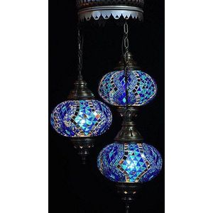 Turkse hanglamp met 3 glazen bollen Oosterse plafondlamp blauwe mozaïek