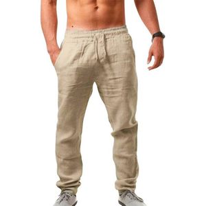 Heren Linnen Broeken Katoen Casual Zomer Broeken met Zakjes Lichtgewicht Losse Pasvorm Jogging Broek