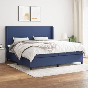 vidaXL Boxspring Blauw 200x200 cm met Matras Boxspringbed - Boxspring - Tweepersoonsbed - Bed Frame - Pocketed Spring Mattress - Medium Firm Mattress - Blue Bedroom Furniture - Adjustable Headboard - Comfortable Sleep