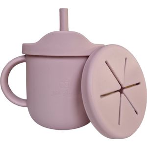 Baba Ding Siliconen 3 in 1 Rietjes -Snack Beker en Drink Beker - Roze - 250ml