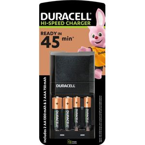 Duracell Batterijlader – Laadt op in 45 minuten, inclusief 2 AA en 2 AAA batterijen