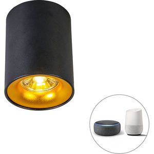QAZQA ronda - Design Dimbare LED Smart Plafondspot | Spotje | Opbouwspot incl. wifi met Dimmer - 1 lichts - Ø 80 mm - Zwart Goud - Woonkamer | Slaapkamer | Keuken
