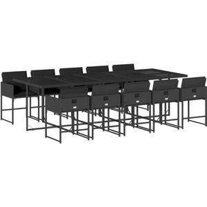 vidaXL 11-delige Tuinset met kussens poly rattan zwart - Tuinset - Tuinsets - Loungeset - Tuintafel