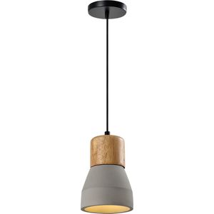 QUVIO Hanglamp landelijk - Lampen - Plafondlamp - Verlichting - Verlichting plafondlampen - Keukenverlichting - Lamp - E27 Fitting - Met 1 lichtpunt - Voor binnen - Beton - Hout - Metaal - D 13 cm - Grijs