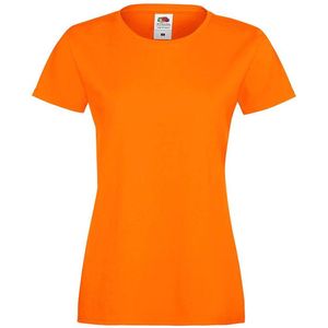 Fruit Of The Loom Lady-Fit Dames Sofspun® T-shirt - Oranje - Large