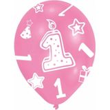 6x stuks roze ballonnen 1 jaar verjaardag feestartikelen versiering meisjes