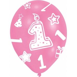 6x stuks roze ballonnen 1 jaar verjaardag feestartikelen versiering meisjes