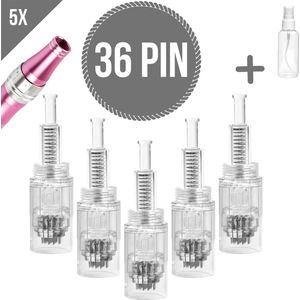 Dermapen naalden 36 pin - Schroefdraadsluiting - Microneedling cartidges - Vervangende naaldkoppen - Opzetstuk dermapen - Anti-aging - Huidverzorging - Geschikt voor dermapen met schroefdraadsluiting - 5 stuks + Sprayflesje 50 ml per bestelling