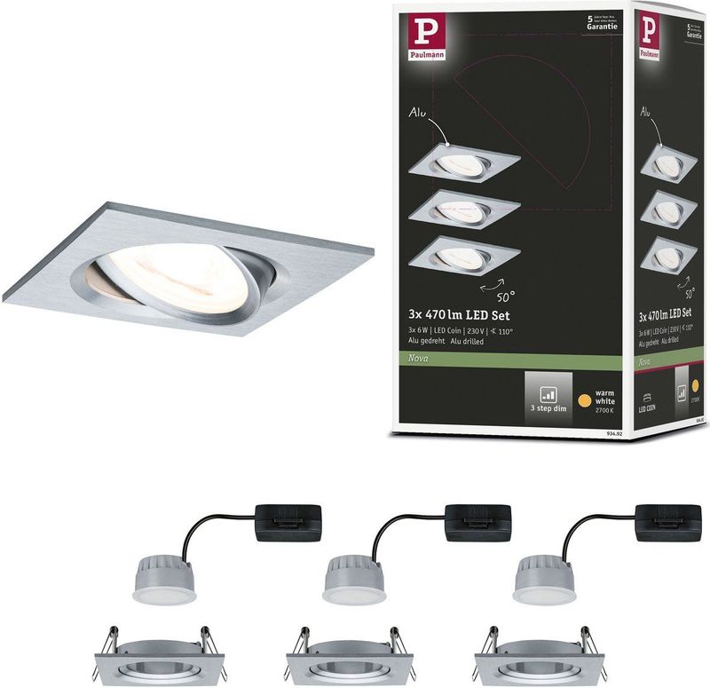 Paulmann - Nova Coin - Spot Set - Aluminium - Dimbaar, 3 x 6,5 W LED, IP23