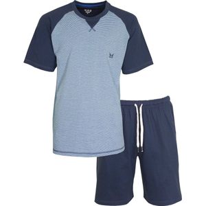 MEQ Heren Shortama - Pyjama Set - 100% Katoen - Blauw - Maat XL