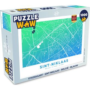 Puzzel Stadskaart - Sint-Niklaas - België - Blauw - Legpuzzel - Puzzel 1000 stukjes volwassenen - Plattegrond