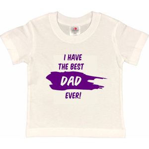 T-shirt Kinderen ""I have the best dad ever!"" Vaderdag | korte mouw | Wit/paars | maat 98/104