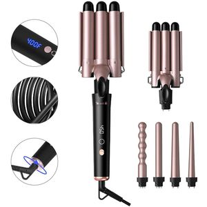 5-in-1 krultang met 2/4 temperatuurstanden, LCD-scherm, 360° rotatie krultangset met 5 opzetstukken, 85W, inclusief handschoen en 2 clips