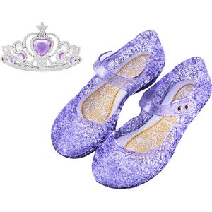 Prinsessenschoenen klittenband + kroon (tiara) - paars - maat 28/29 - vallen 1-2 maten kleiner - Het Betere Merk - verkleedschoenen prinses - prinsessen schoenen plastic - Giftset voor bij je Prinsessenjurk - binnenzool 17,5 cm