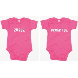 Rompertjes - Zusje & Broertje-Fuchsia-6-12 Maanden