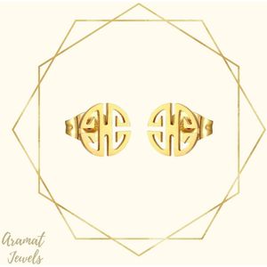 Aramat jewels ® - Goudkleurige zweerknopjes fantasie oorbellen rond staal 9mm
