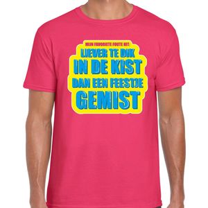 Foute party Liever te dik in de kist dan een feestje gemist verkleed/ carnaval t-shirt roze heren - Foute hits - Foute party outfit/ kleding M