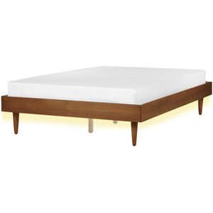 TOUCY - Bed met LED - Lichtbruin - 140 x 200 cm - Rubberhout