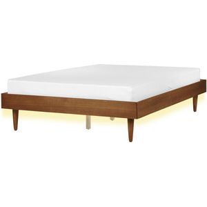 TOUCY - Bed met LED - Lichtbruin - 140 x 200 cm - Rubberhout