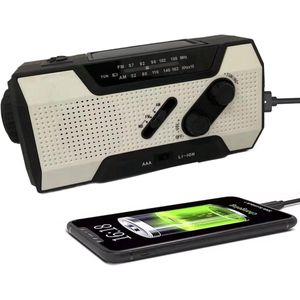 Multifunctionele op zonne-energie werkende handbediende noodradio - AM/FM/NOAA-weersvoorspellingsradio - met zaklamp/SOS-alarm en telefoonoplader - Geschikt voor noodgevallen en buitenactiviteiten (wit)