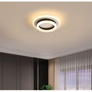 Goeco Plafondlamp - 20cm - Klein - LED - 24W - 2600LM - Zwarte - Ronde - Acryl - 3000K - Warm Wit Licht - Voor Woonkamer, Slaapkamer, Hal, Keuken