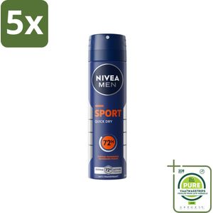5 x NIVEA Men Deodorant Spray Sport 150 ml - Grootverpakking - NIVEA MEN Deodorant - Anti-transpirant - Sport Deodorant - 48 Uur Bescherming - Deodorant Spray