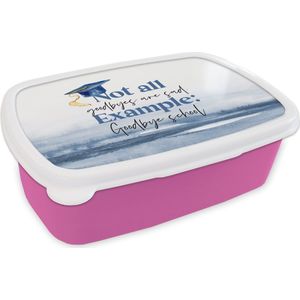 Broodtrommel Roze - Lunchbox - Brooddoos - Afgestudeerd - School - Studenten - Quotes - 18x12x6 cm - Kinderen - Meisje