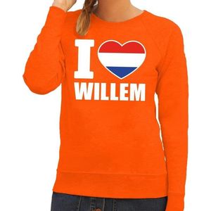 Oranje I love Willem sweater / trui dames - Oranje Koningsdag/ supporter kleding L