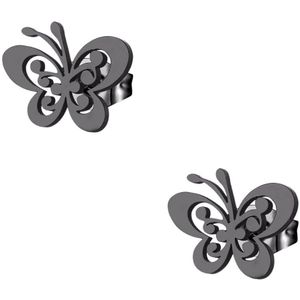 Aramat jewels ® - Vlinder oorbellen zweerknopjes zwart chirurgisch staal 8mm x 10mm