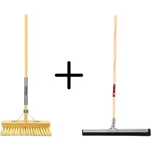 Synx Tools Fibersoft 30cm + Vloertrekker 60cm met Steel 150cm - Zaalveger – Vloerreiniger – Moppen - Zachte binnenbezem met steel 140cm