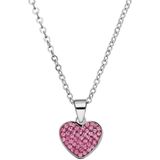 Lucardi Dames Stalen ketting hart met kristal roze - Ketting - Staal - Zilverkleurig - 47 cm