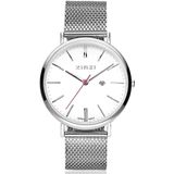 Zinzi Retro horloge witte wijzerplaat stalen kast zilvergekleurd stalen mesh band zilvergekleurd 38mm extra dun ZIW406M