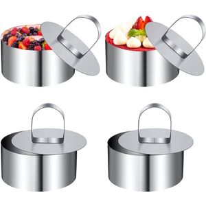 4 stuks mini-taartringen, serveerringen, roestvrij staal, 8 cm, dessertringen en dinerringen, taartring van hoogwaardig roestvrij staal, ronde dessertringen voor koken en bakken