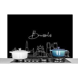 Spatscherm keuken 120x80 cm - Kookplaat achterwand Brussel - Zwart wit - Skyline - Line art - België - Muurbeschermer - Spatwand fornuis - Hoogwaardig aluminium